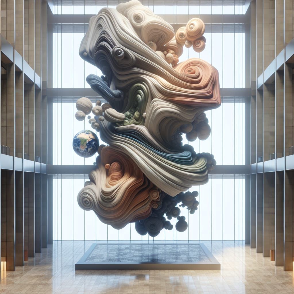 Abstract Sculpture of Intertwined Earth, Humanity, Nature, a...