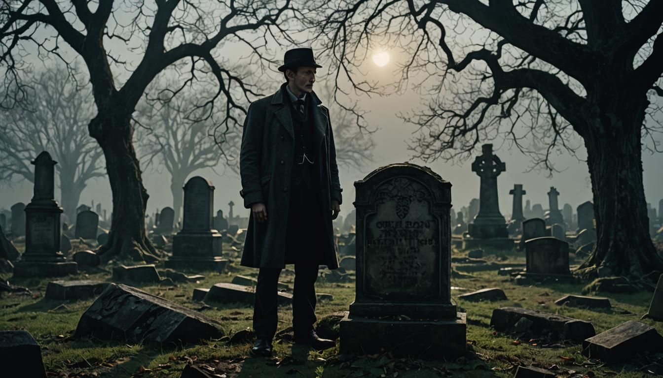 Sherlock Holmes in Abandoned Cemetery at Night