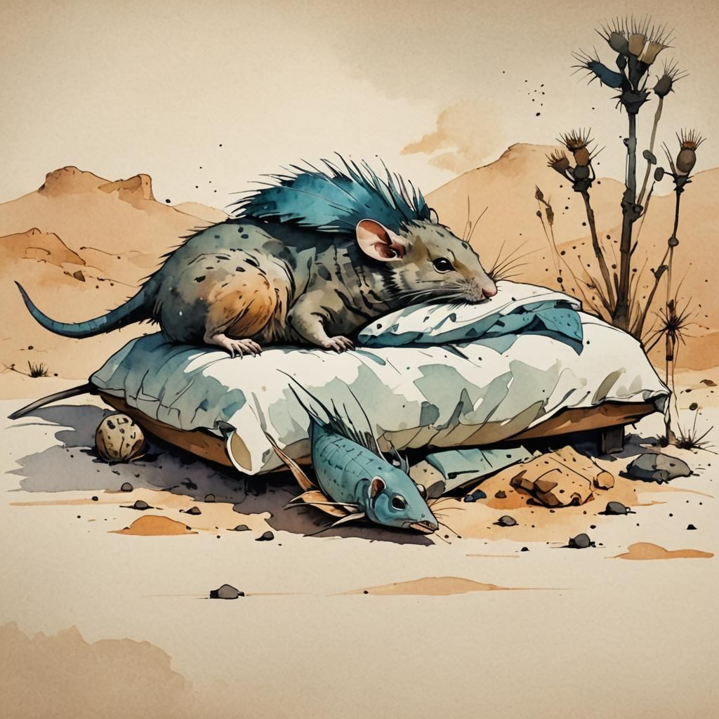 King of Rats in Desert: Watercolor Ink Sketch
