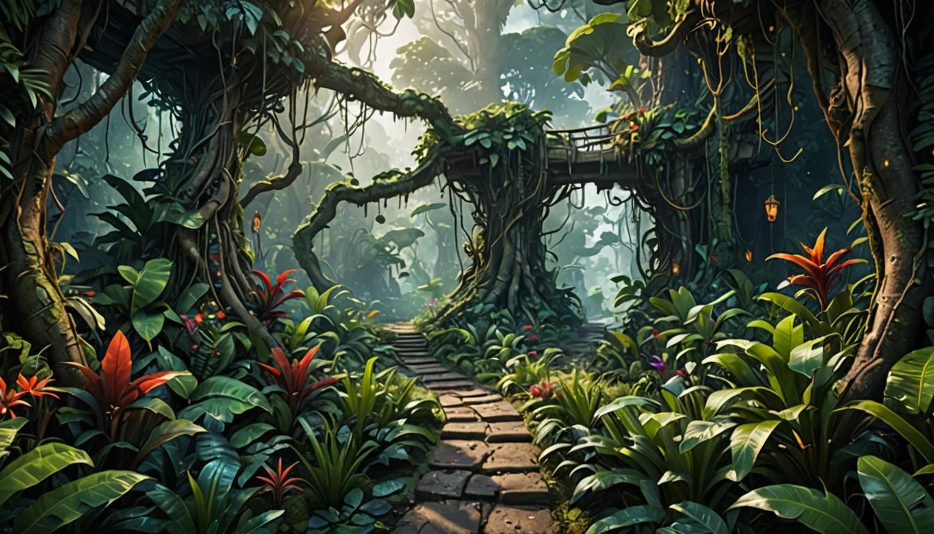 Lush Jungle Path: Detailed Matte Painting
