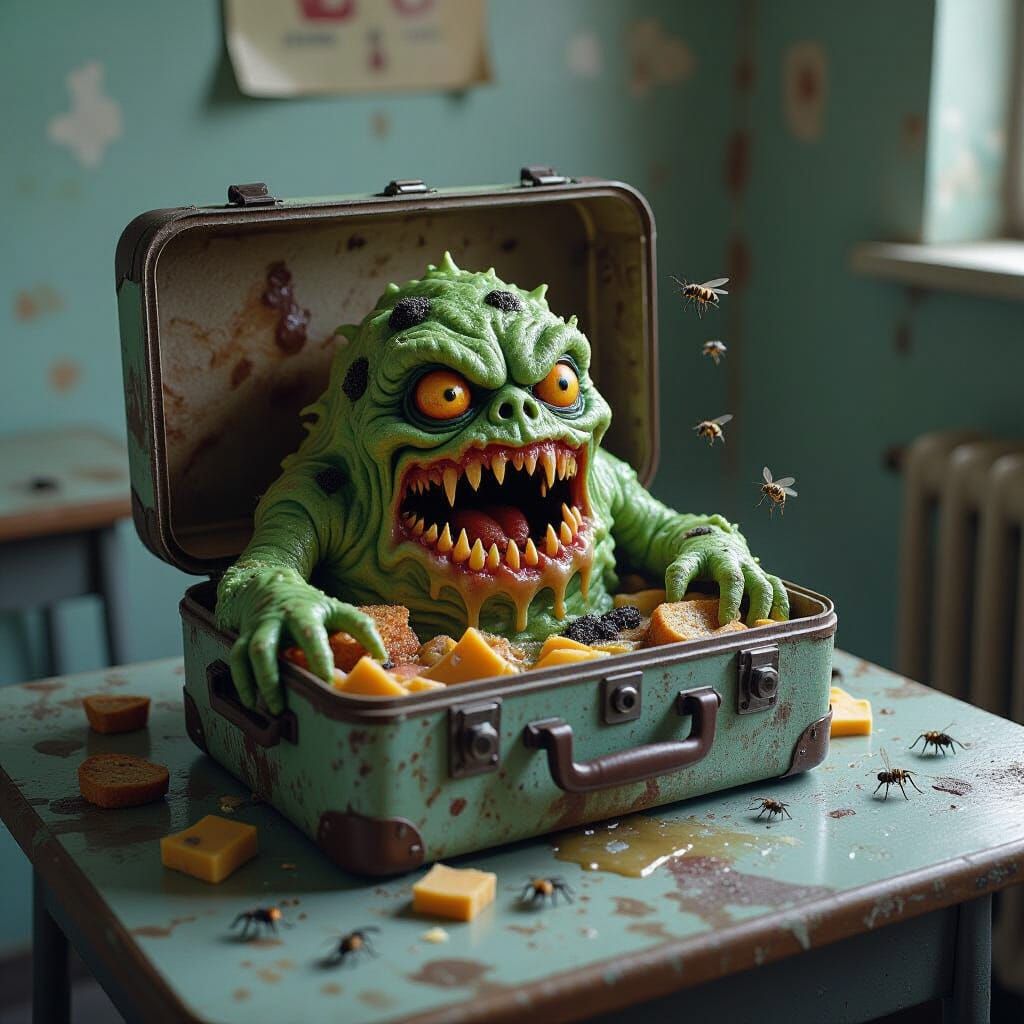 Grotesque Lunchbox Monster Emerges in Hyperrealistic Style