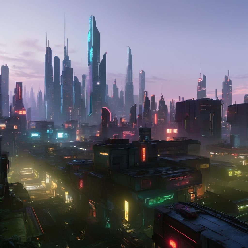 Cyberpunk Cityscape at Night, with a Kaleidoscope of Neon Li...