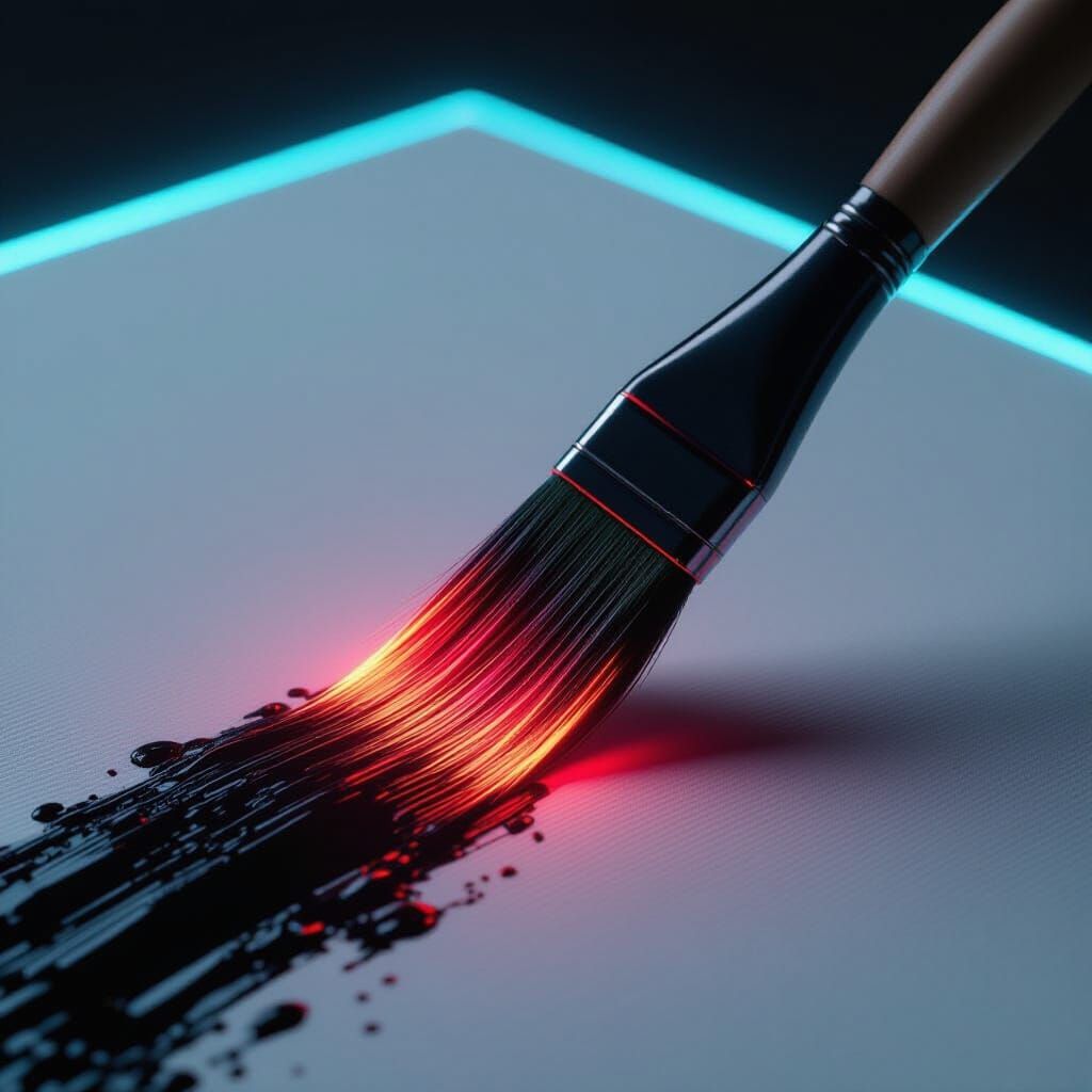 Crimson Paintbrush Tip on Black Canvas