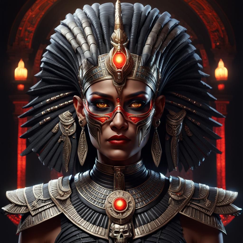Egyptian Woman with Glowing Eyes in Draconic Armor