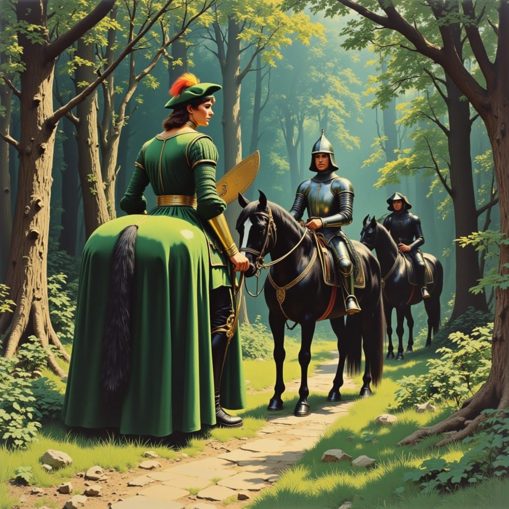 King Hunting in 1970s Medieval Illustration Style