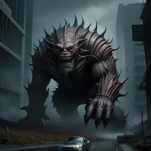 Creep monster stomping a car