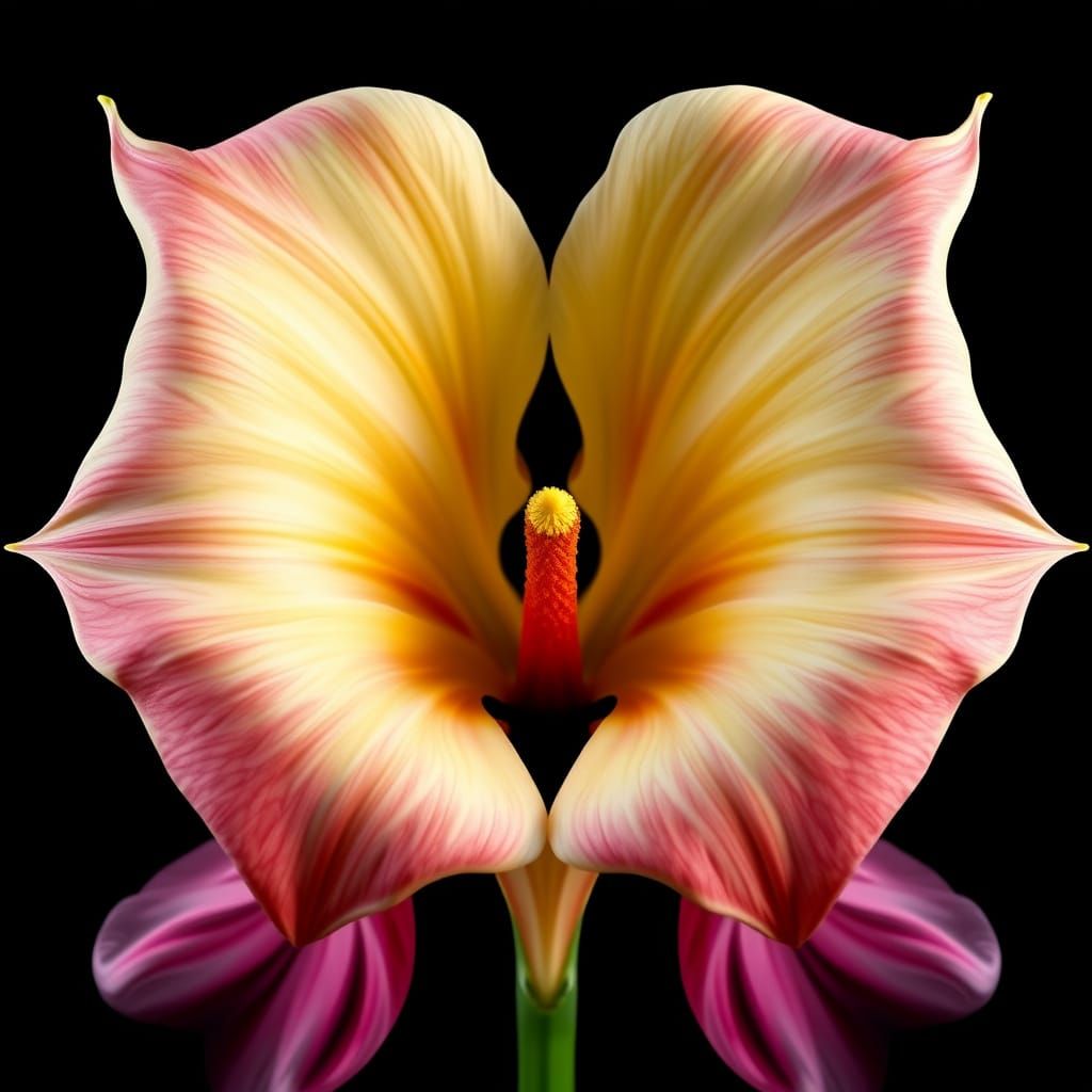Bold Calla Lily Portrait in Vibrant Colors on Black Backgrou...