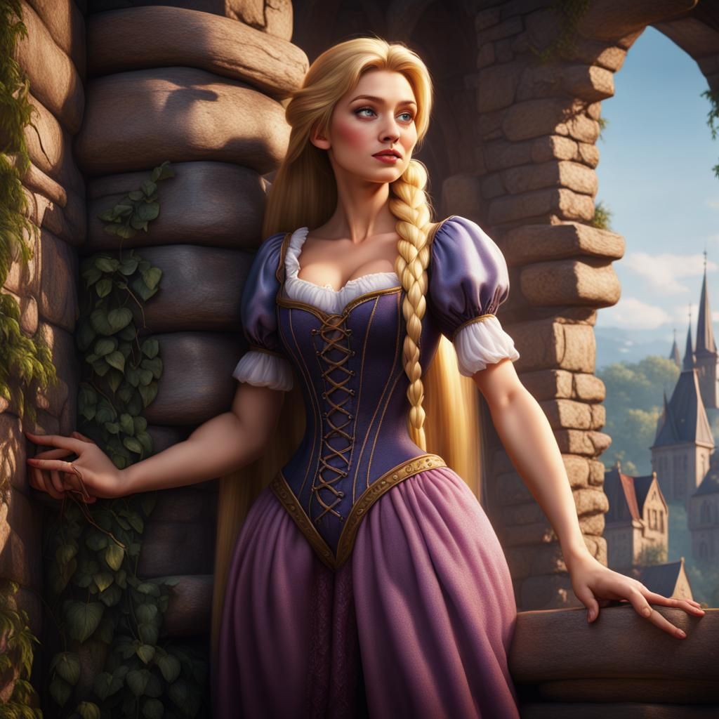 Hyperrealistic Rapunzel Pinup in Detailed Matte Painting
