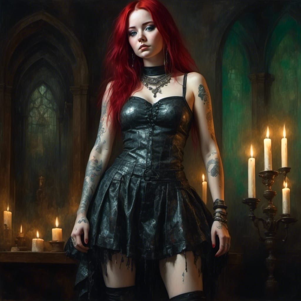 Goth Woman with Fractal Wallpaper in Luminescent Fantasy