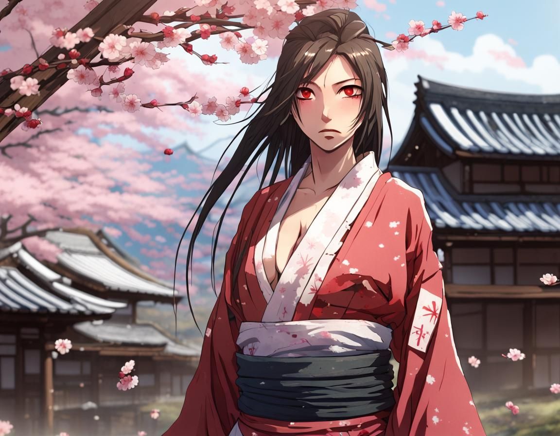 Bloodied Samurai Warrior in Sakura Blizzard