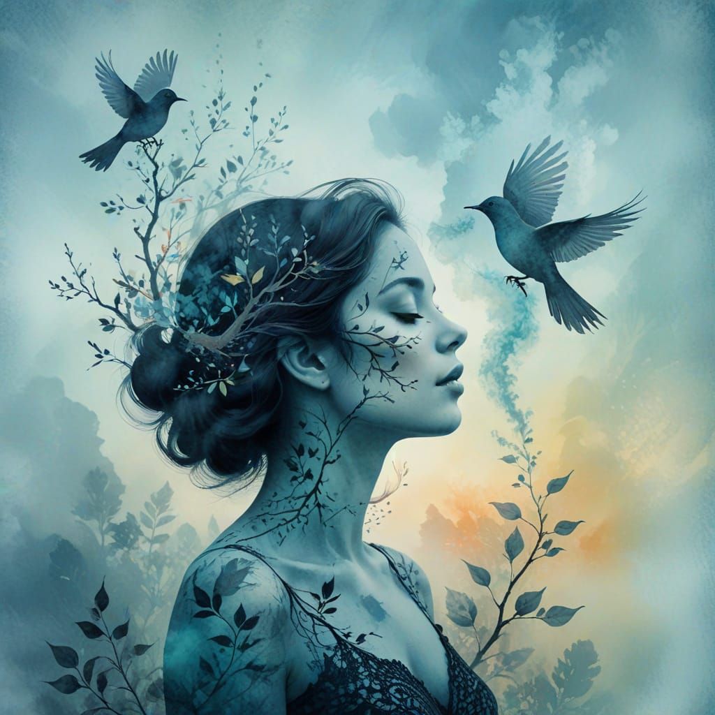 Dreamy Landscape in Double Exposure Silhouette