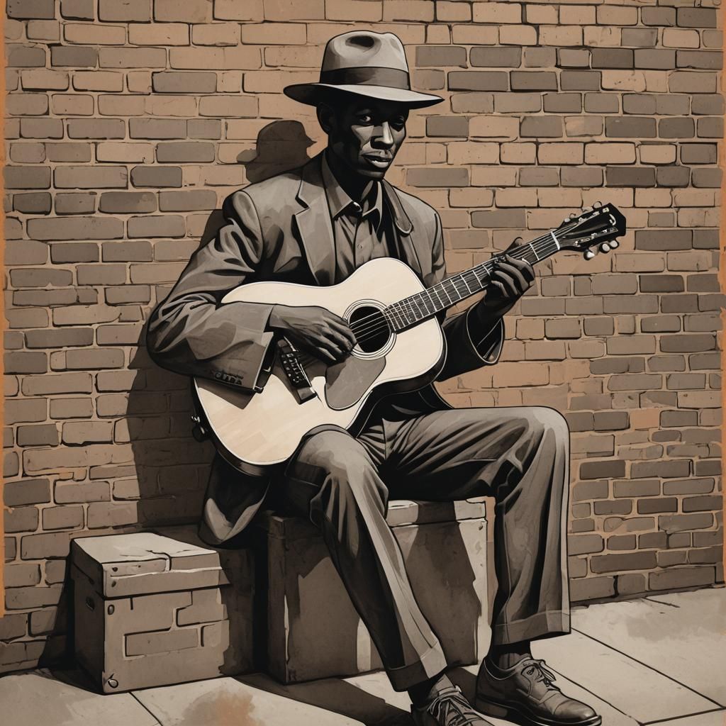 Monochromatic Blues Man Illustration in Graffiti Style