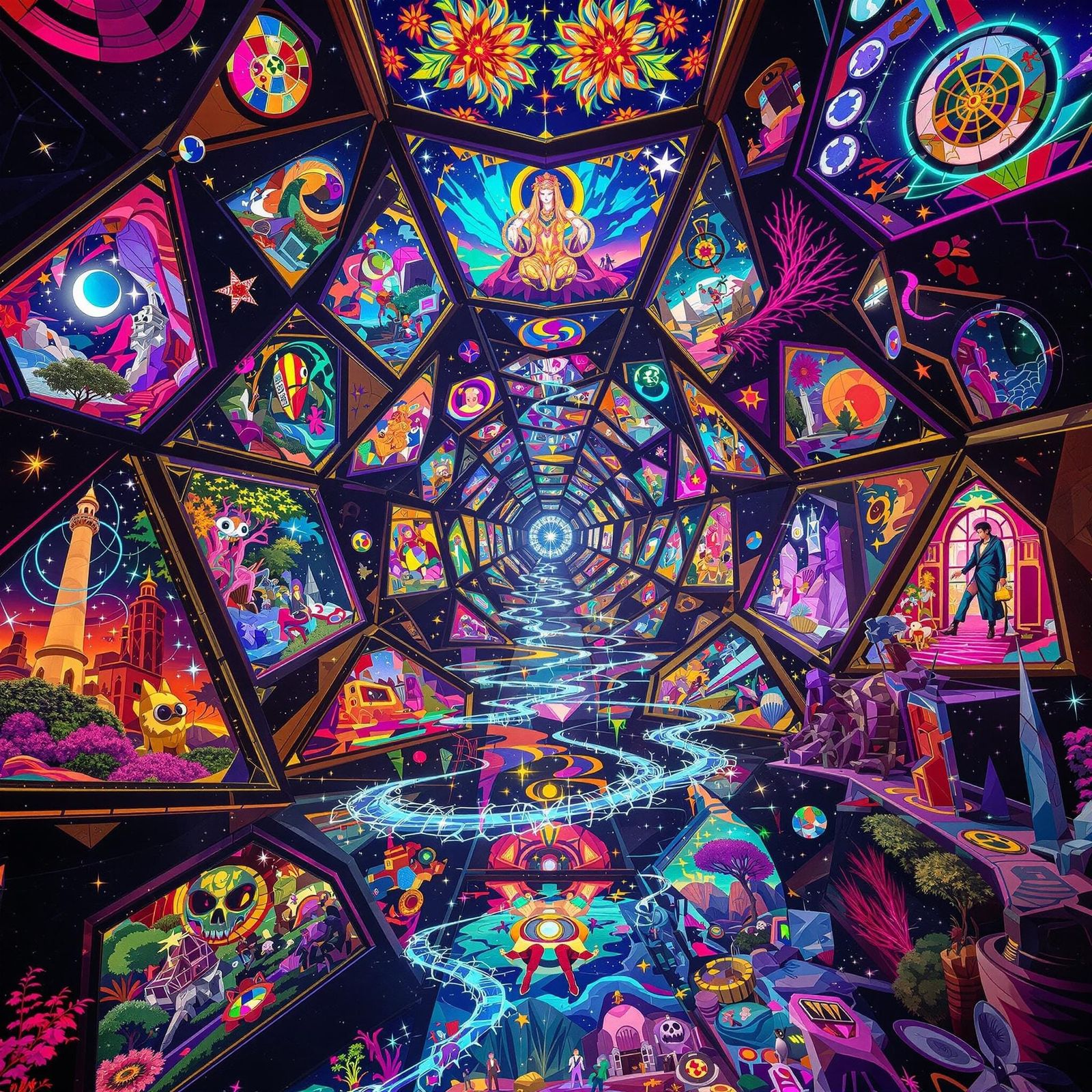 Psychedelic Wonderland Reflected in Stained Glass Kaleidosco...