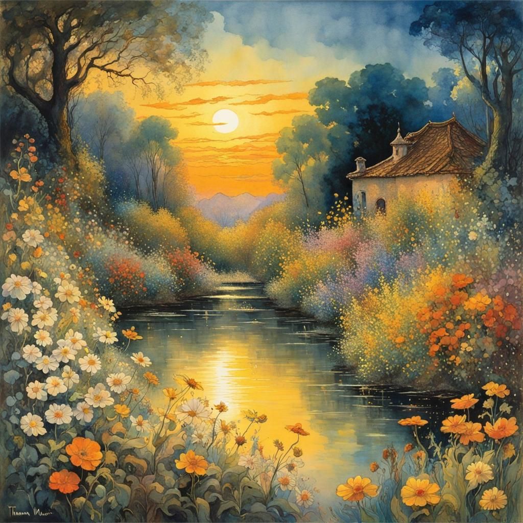 Ethereal Paradise Garden Painting with Fantasy Flowers