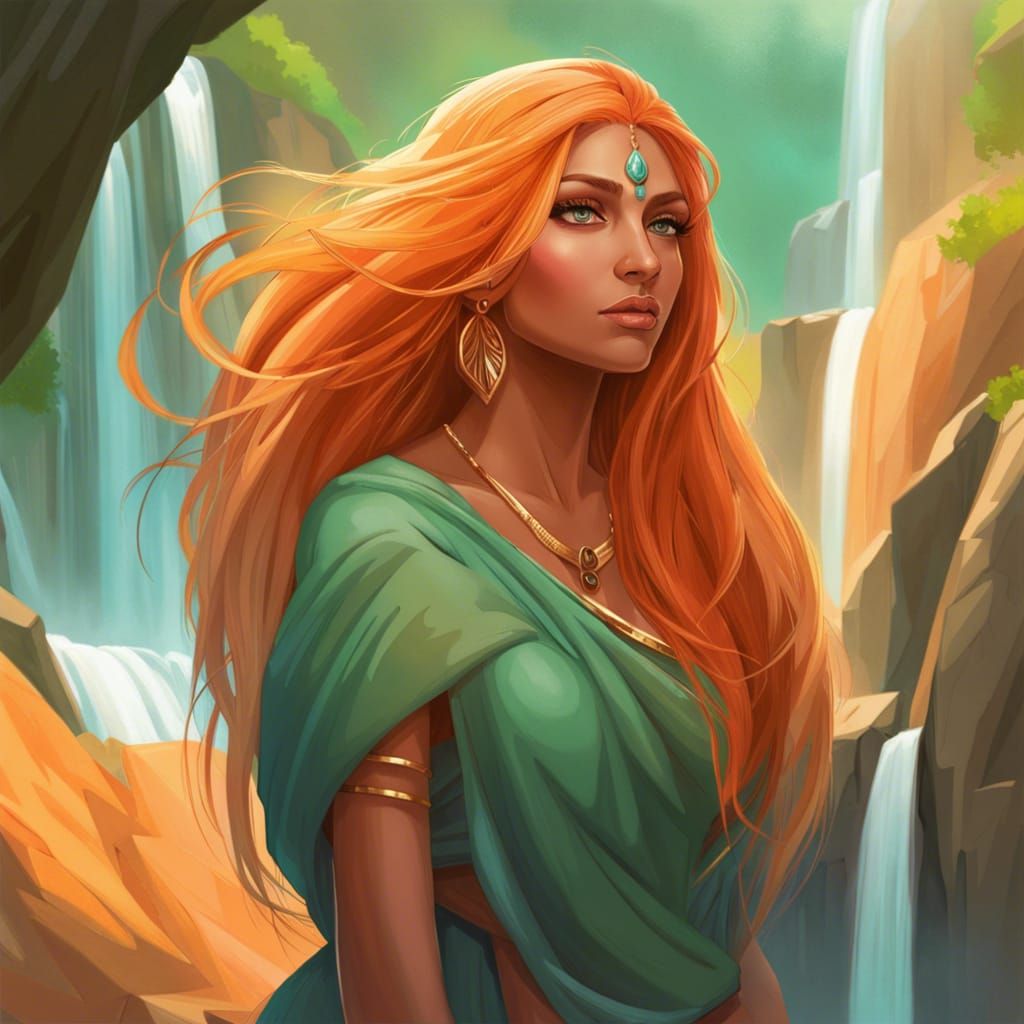 Fantasy art, indian woman, beautiful woman, green eyes, ligh...