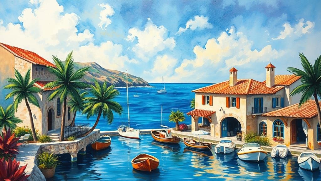 Surreal Coastal Retreat with Boutique Hotels and Palm Trees