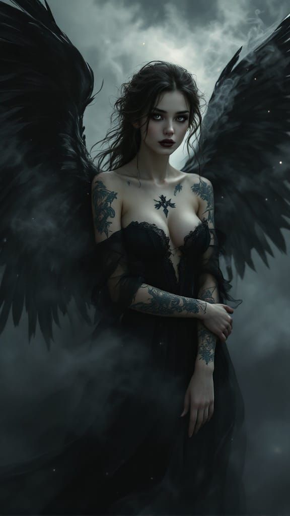 Ethereal Noir Angel in Haunting Hyperrealistic Darkness