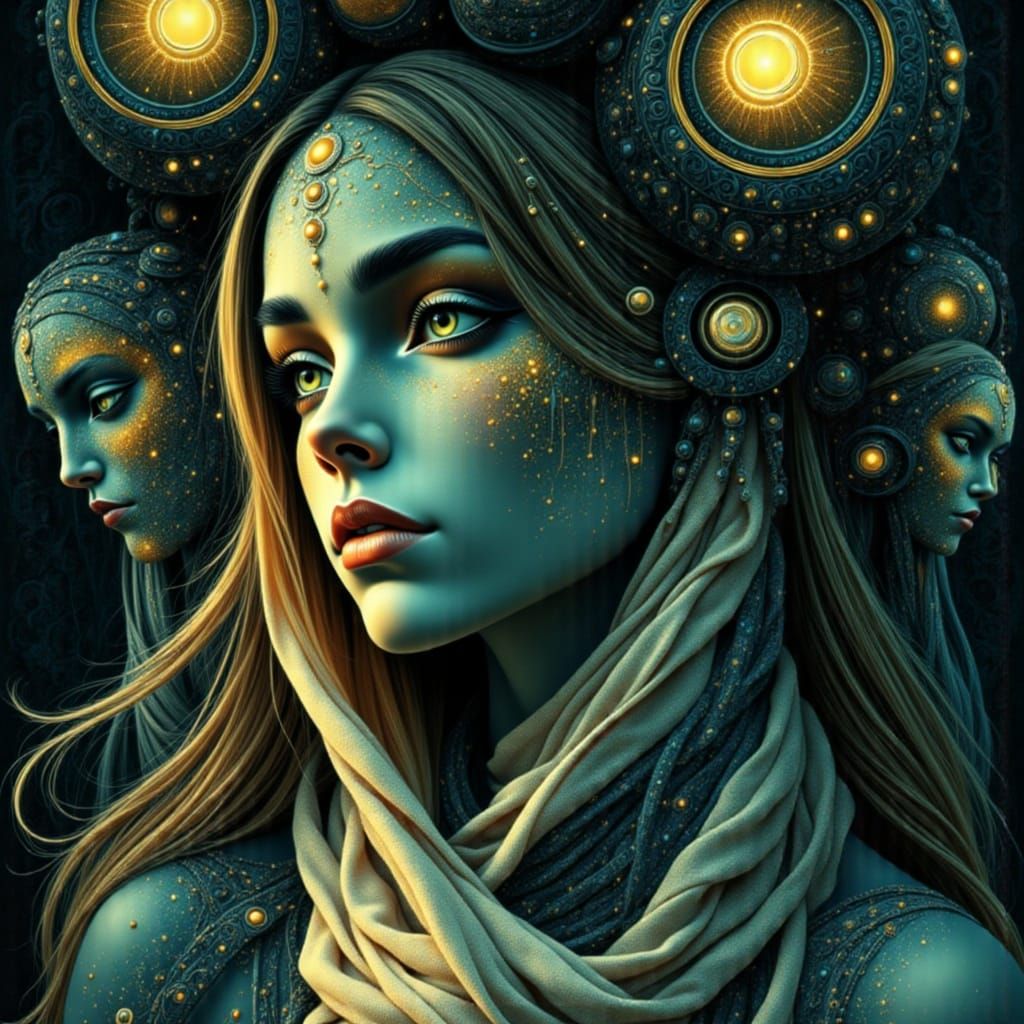 Ethereal Feline Dreamscapes in Dark Cyberpunk Style