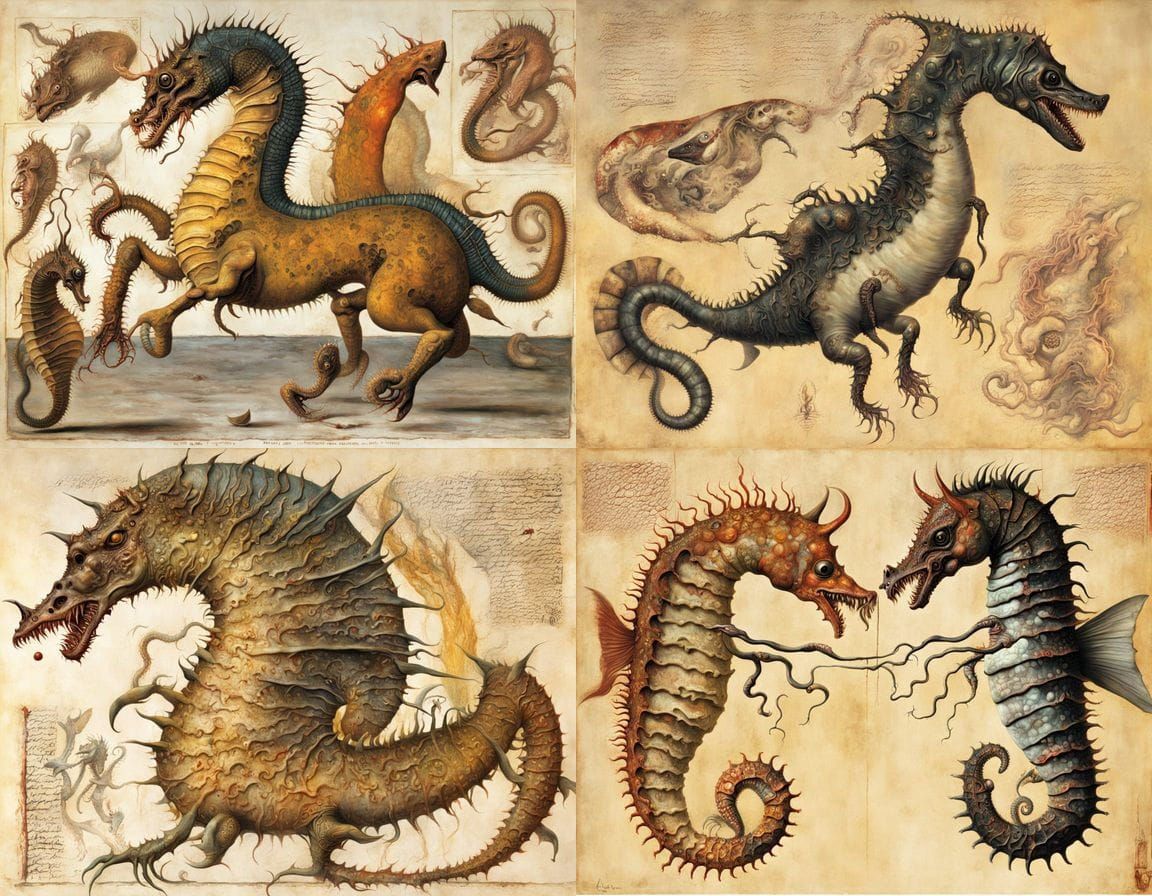 Monstrous Shark-Seahorse Hybrid Inspired by Surrealist Art