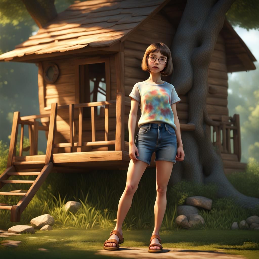 Girl with Glasses in Nature, 3D Rendered