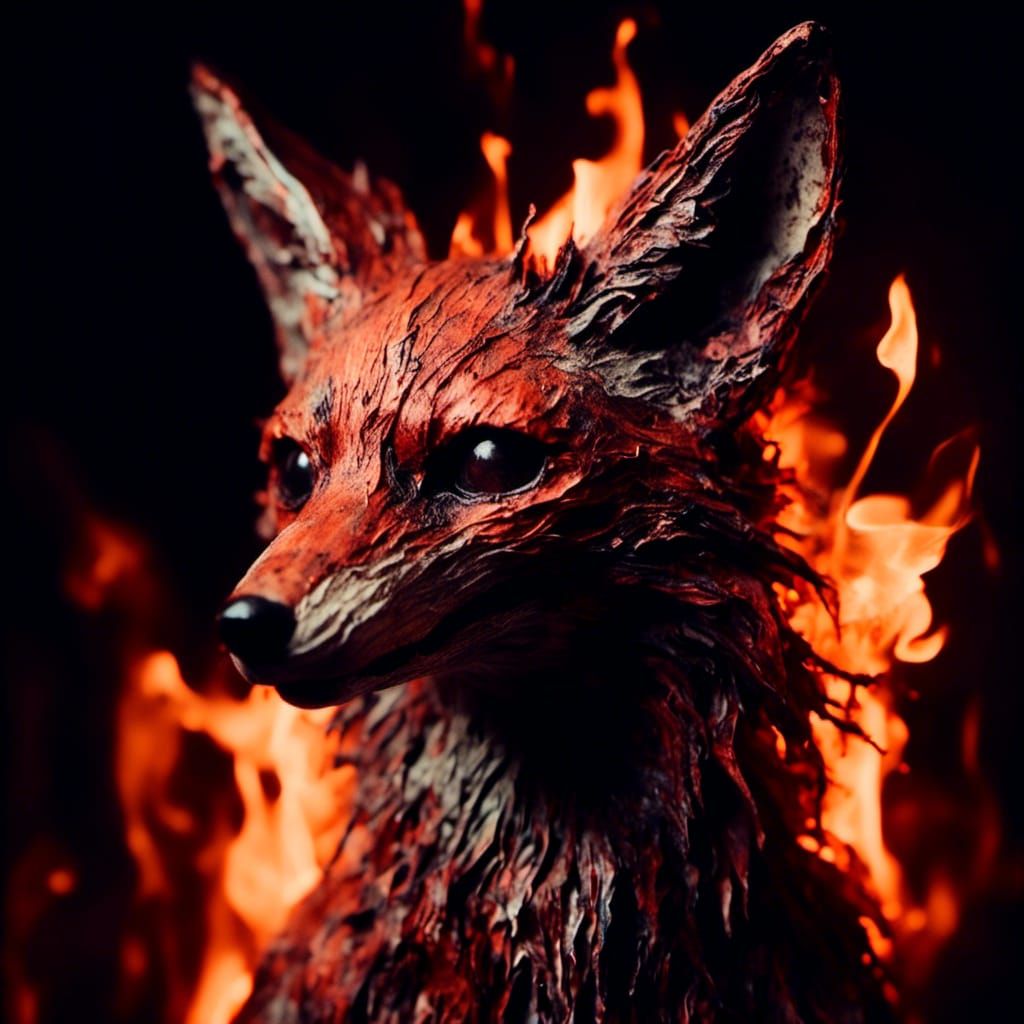 Fiery Fox Portrait in Macabre Dark Art Style