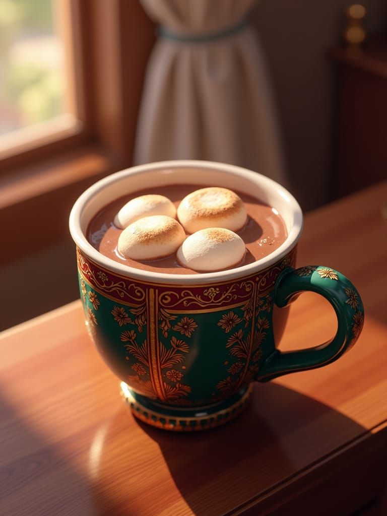Hot Chocolate with Marshmallows in Anime Style