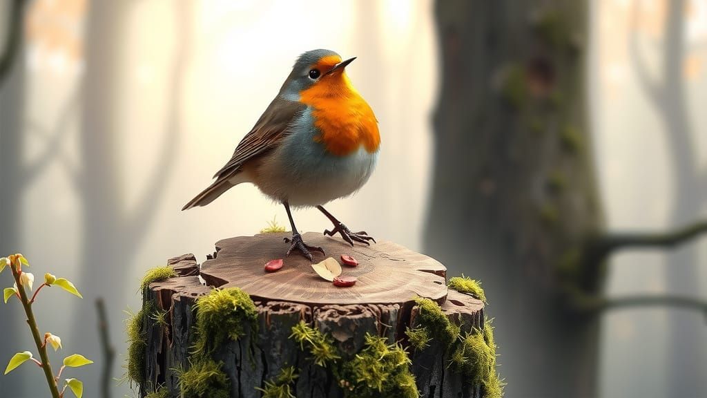 Proud Robin King in Whimsical Storybook Scene