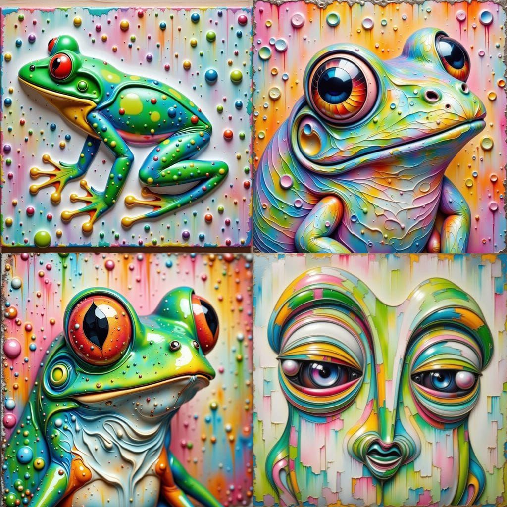 Stretchy Rubber Frog Face Impasto Acrylic Art