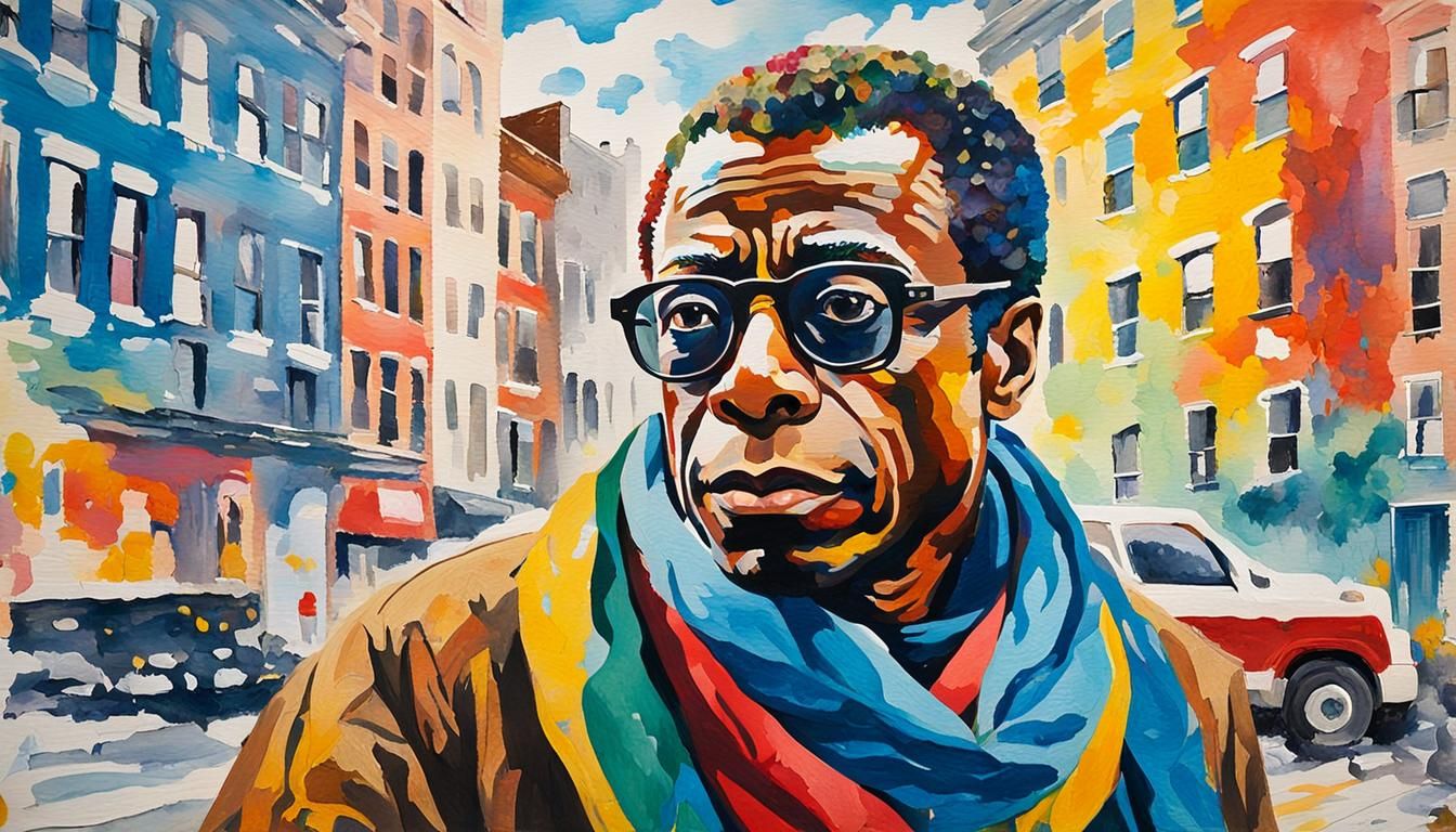 James Baldwin Pop Art Watercolor Portrait with NYC Mural
