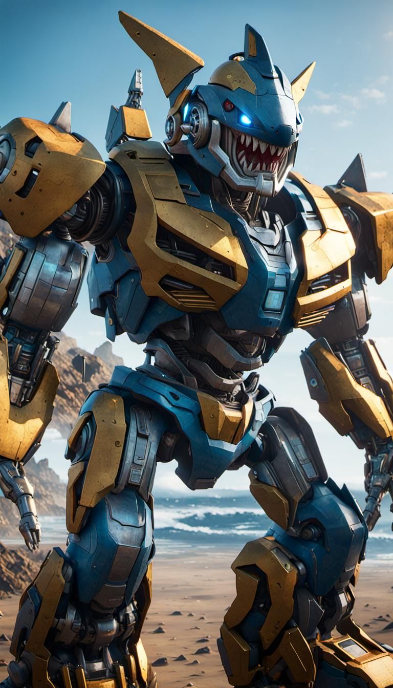 Shark Robot Transformer in 3D Cinematic Style