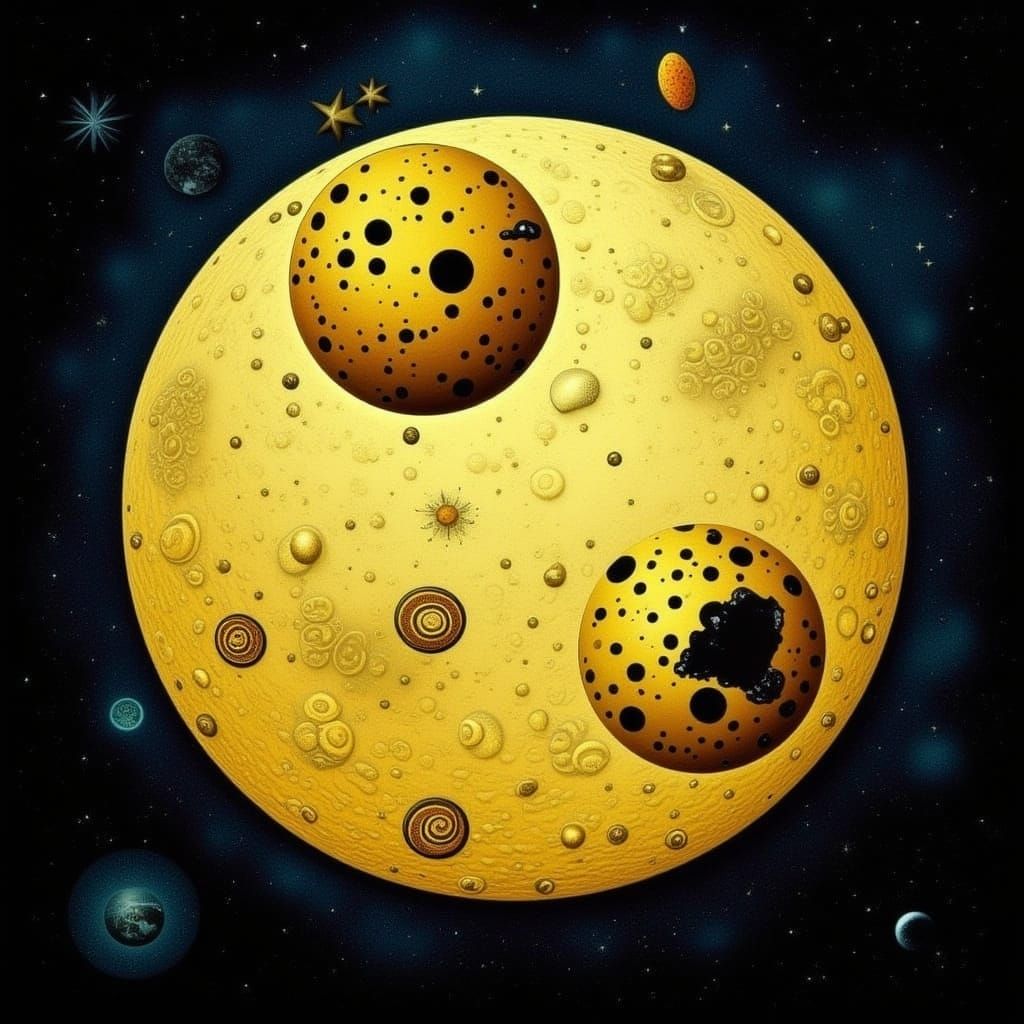 Stylized Cheese Moon with Dark Floral Elements