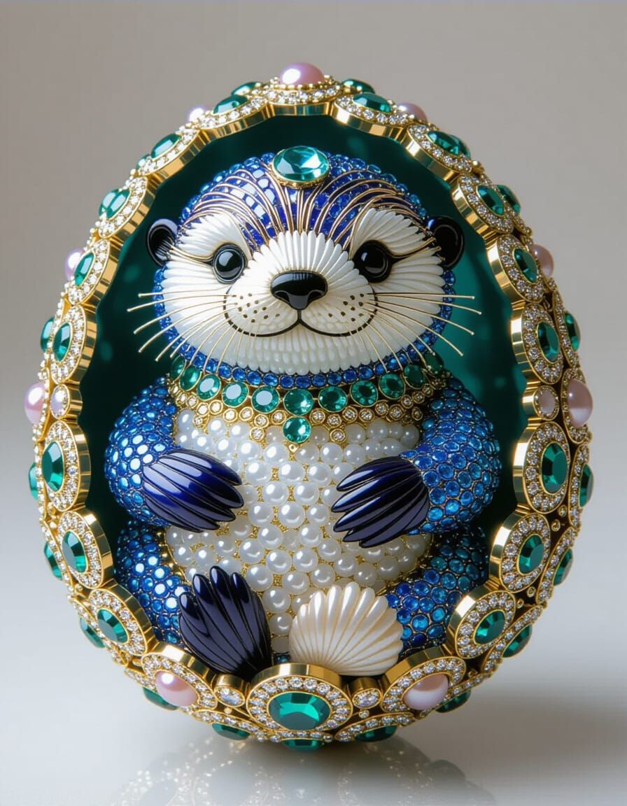 Gemstone Sea Otter in Art Nouveau Style