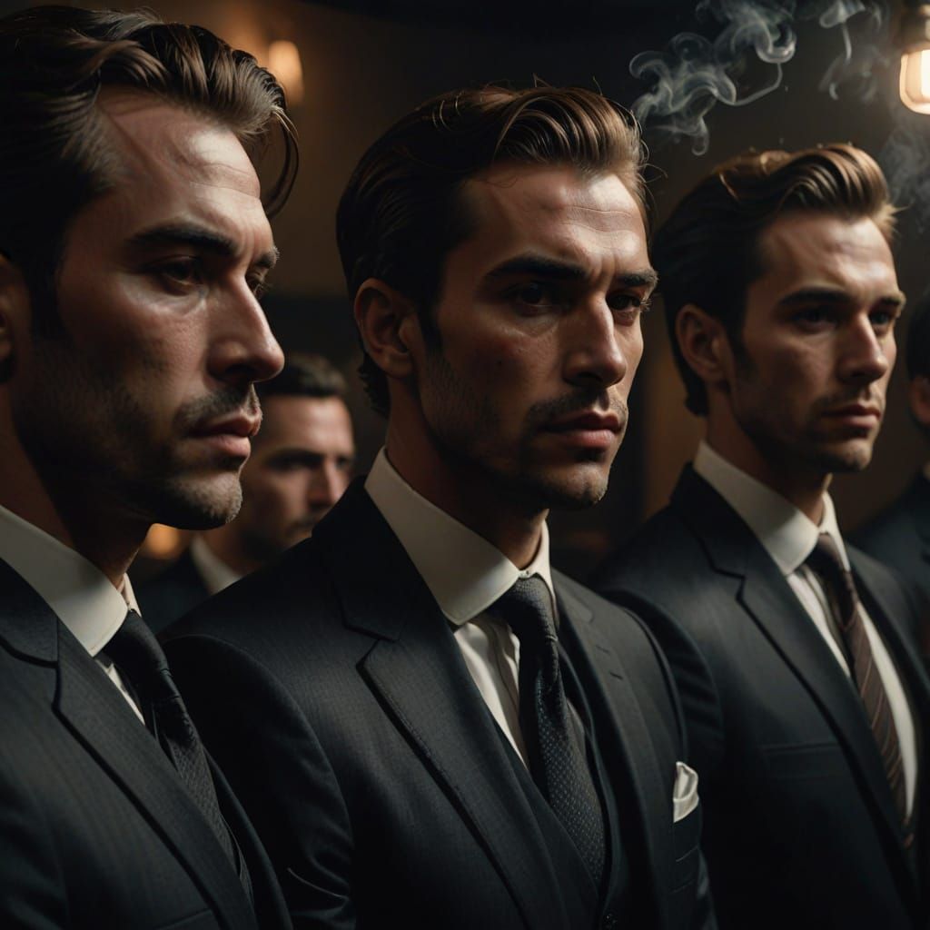 Brooding Young Mobsters in a Dimly Lit Interrogation Room