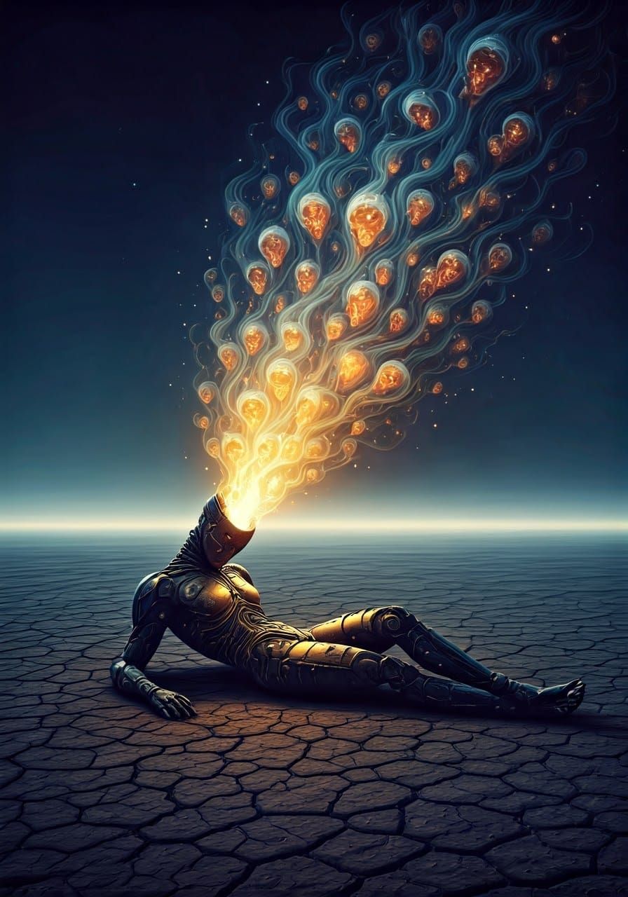 Figure on Barren Earth with Souls in Biomech Style