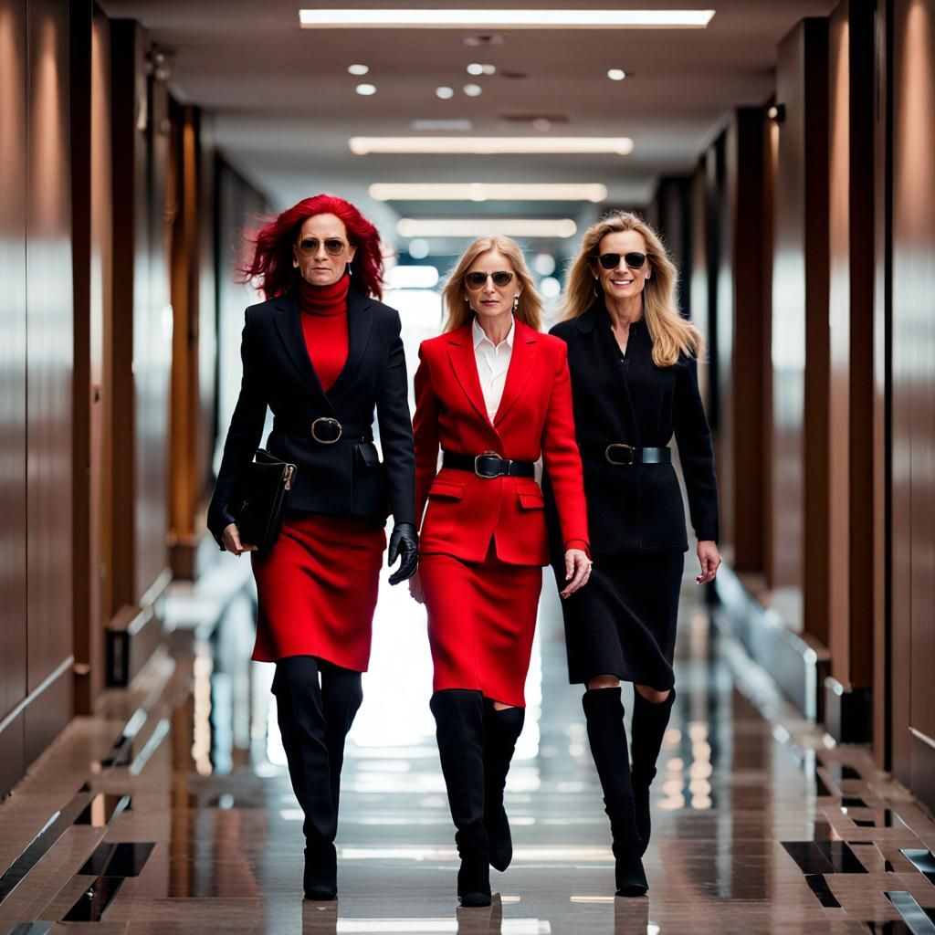 Businesswomen in Red Cashmere Skirt Suits