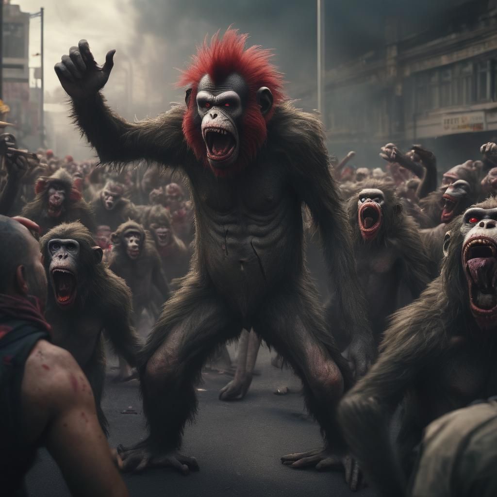 Zombie Monkey Clowns Confront Protesters: Digital Matte Pain...