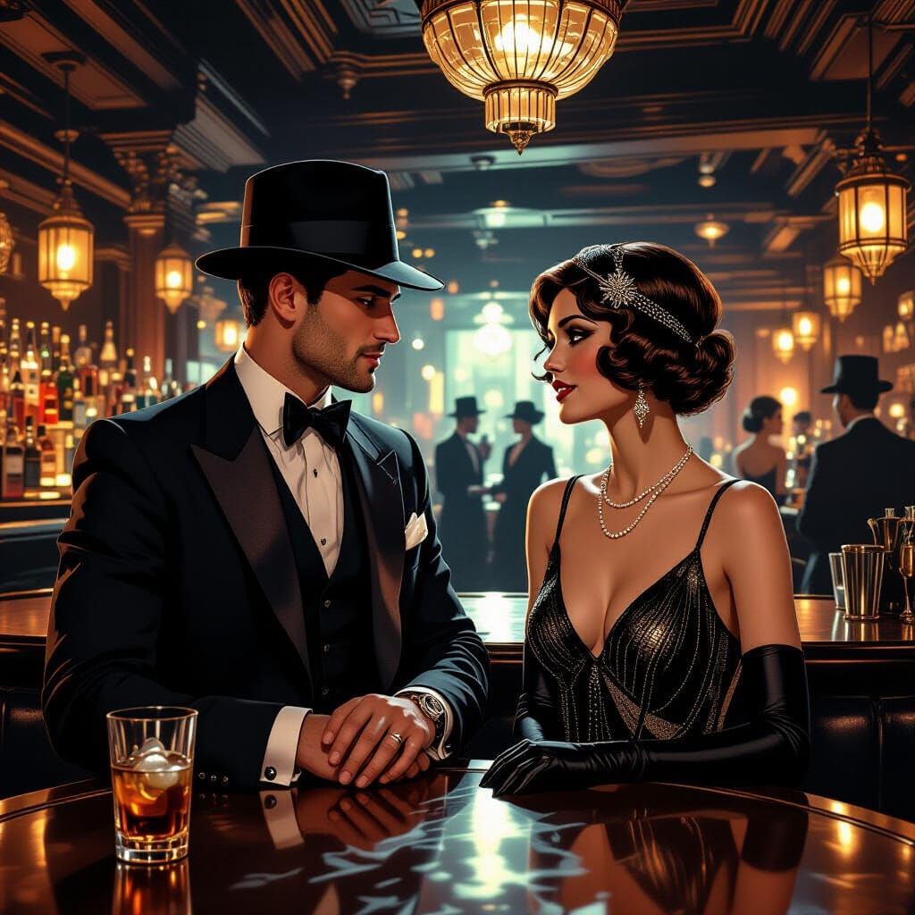 1920s Speakeasy Scene in Noir Comic Style