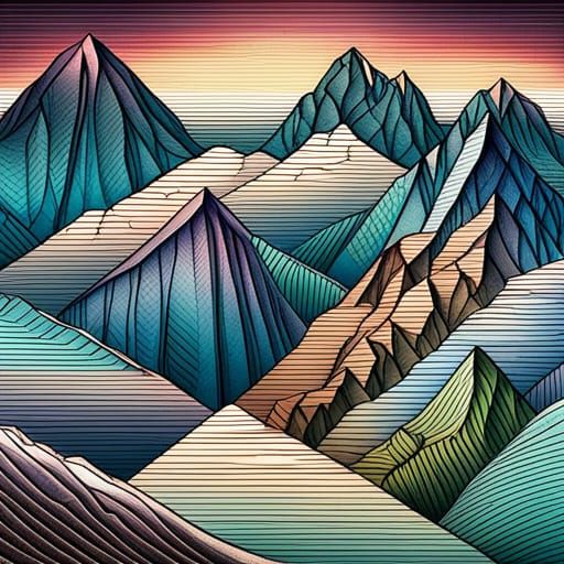 Misty Mountain Landscape in Isometric Op Art