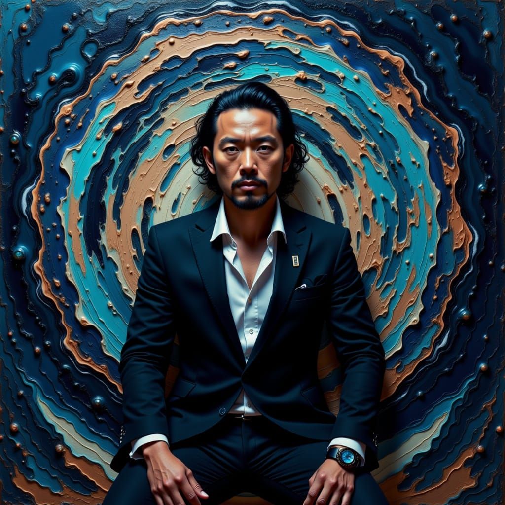 Yakuza Boss with Dragon Tattoo in Dojo, Impasto Style