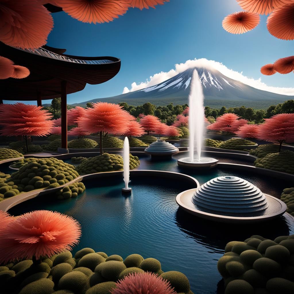 Zen Garden Fountains in Category Five Hurricane