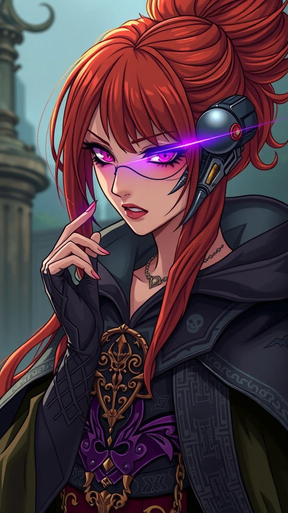 Cyberpunk Anime Sorceress with Biomechanical Implants