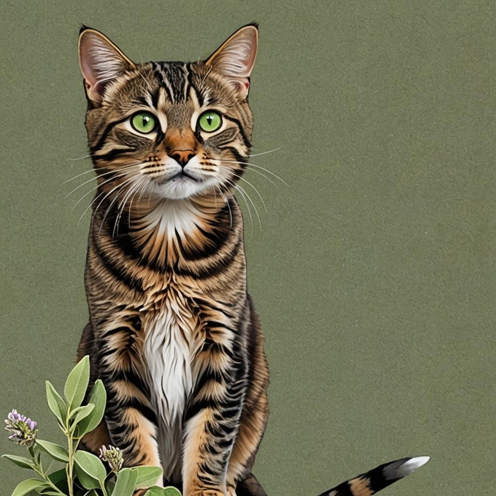 Brown Tabby Cat with Sage Green Eyes Portrait