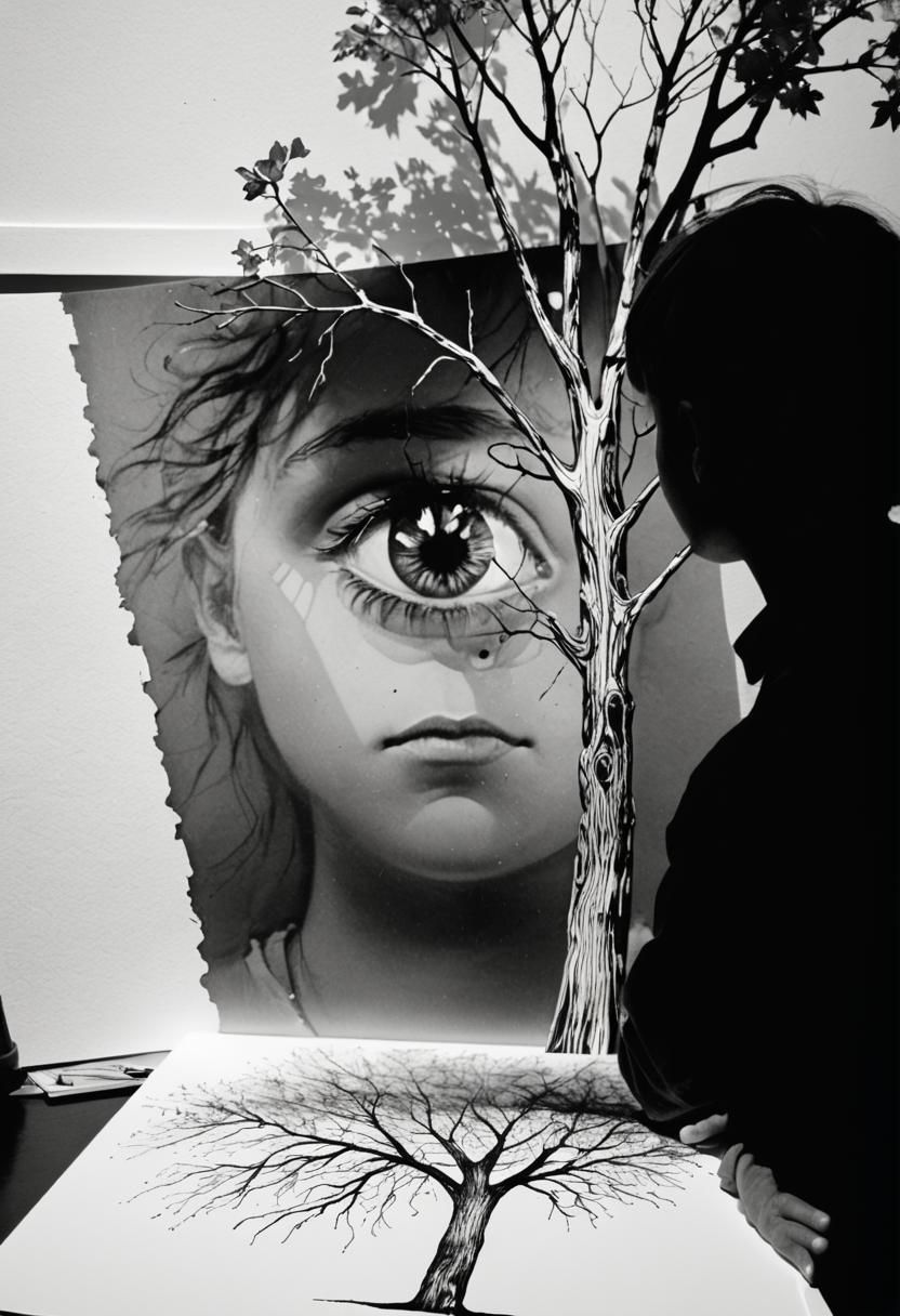 Surreal Child's Drawing with Rayograph and Fairy