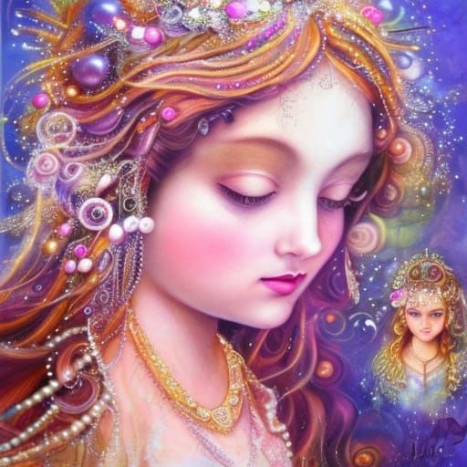 Indian Mermaid with Pearls: Art Nouveau Fantasy