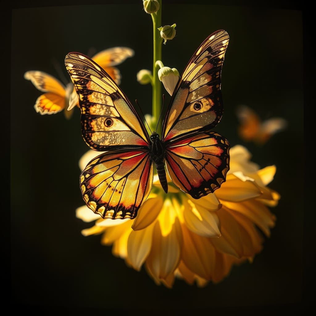 Ethereal Butterfly Wings and Flowers in Photogram Style