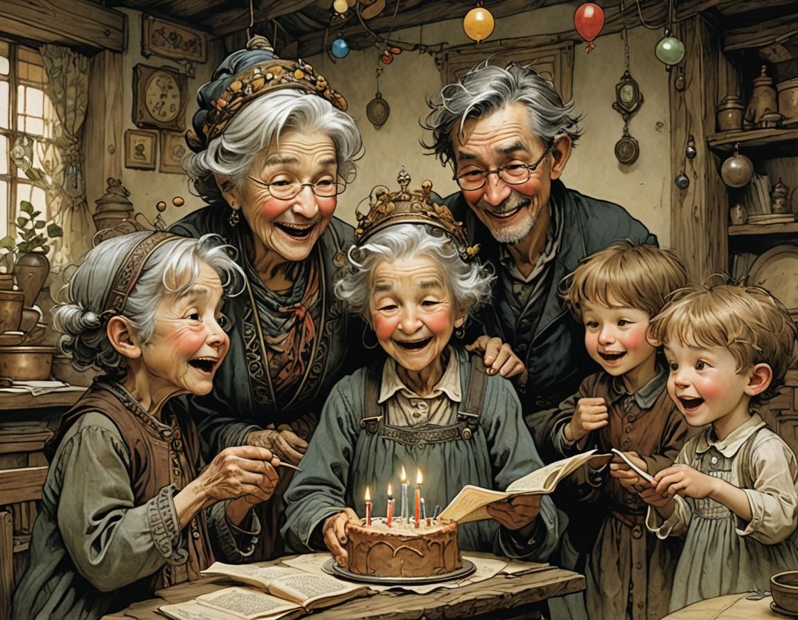 Grandchildren's Birthday Song: Intricate Fantasy Art