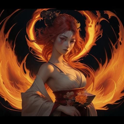 Flaming Kitsune Spirit in Dark Fantasy Style