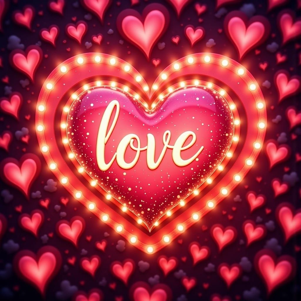 Romantic Hearts Form the Word Love