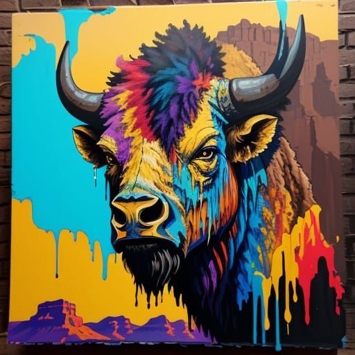 Bison Skull Graffiti Art on Grand Canyon