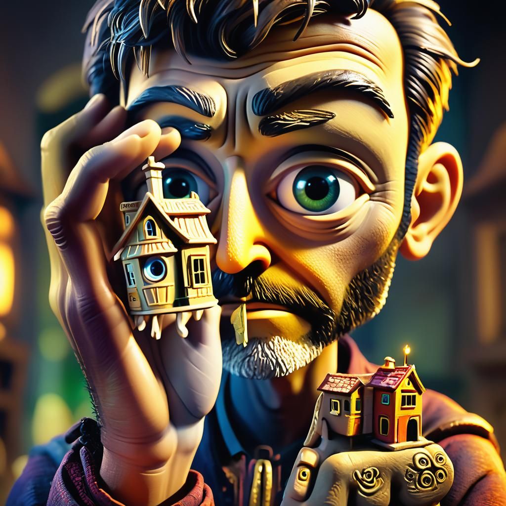 Claymation Giant with Tiny House